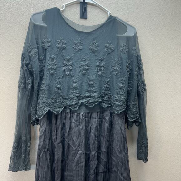 Carla Conti Silk Embroidered Tunic Sheath Dress Mini SZ S Fairy Whimsigoth Lace - Picture 7 of 9